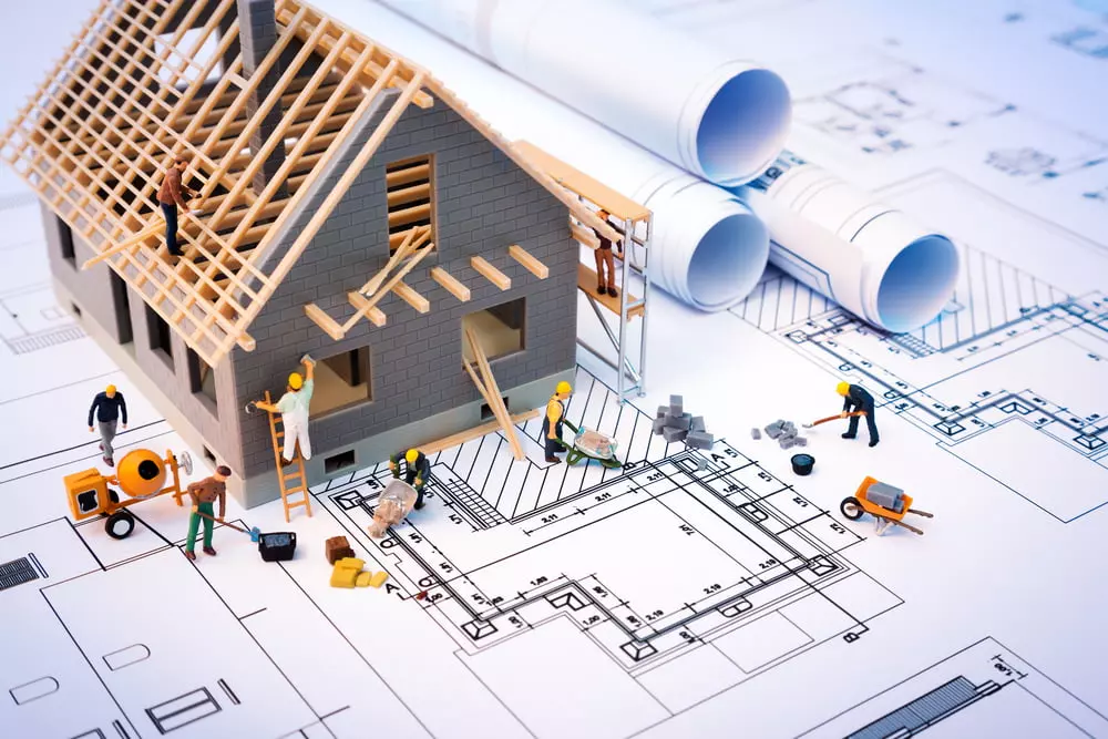 Eine Illustration einer Baustelle auf einem Bauplan